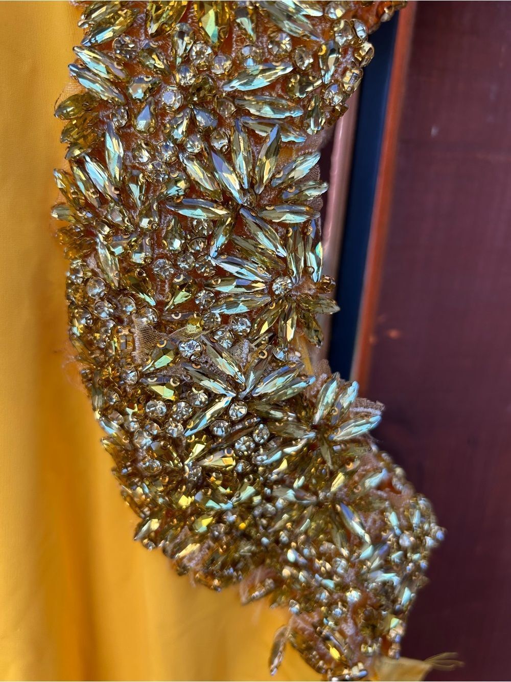 NWT BRONX AND BANCO Camila Yellow Rhinestone Cutout Maxi Dress size large/8US - Picture 6 of 14